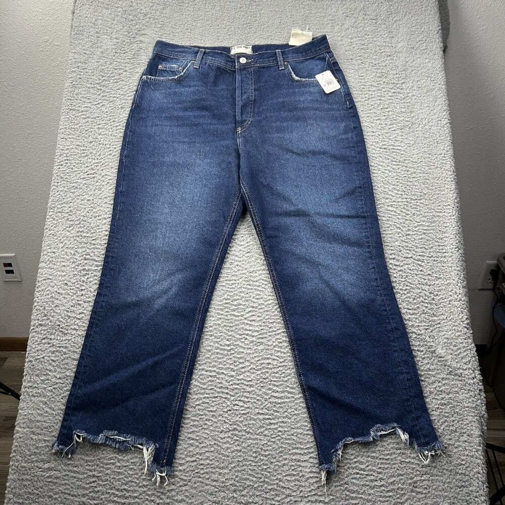 We The Free Maggie Jeans Blue Size 31 Straight Leg Mid Rise 34x28